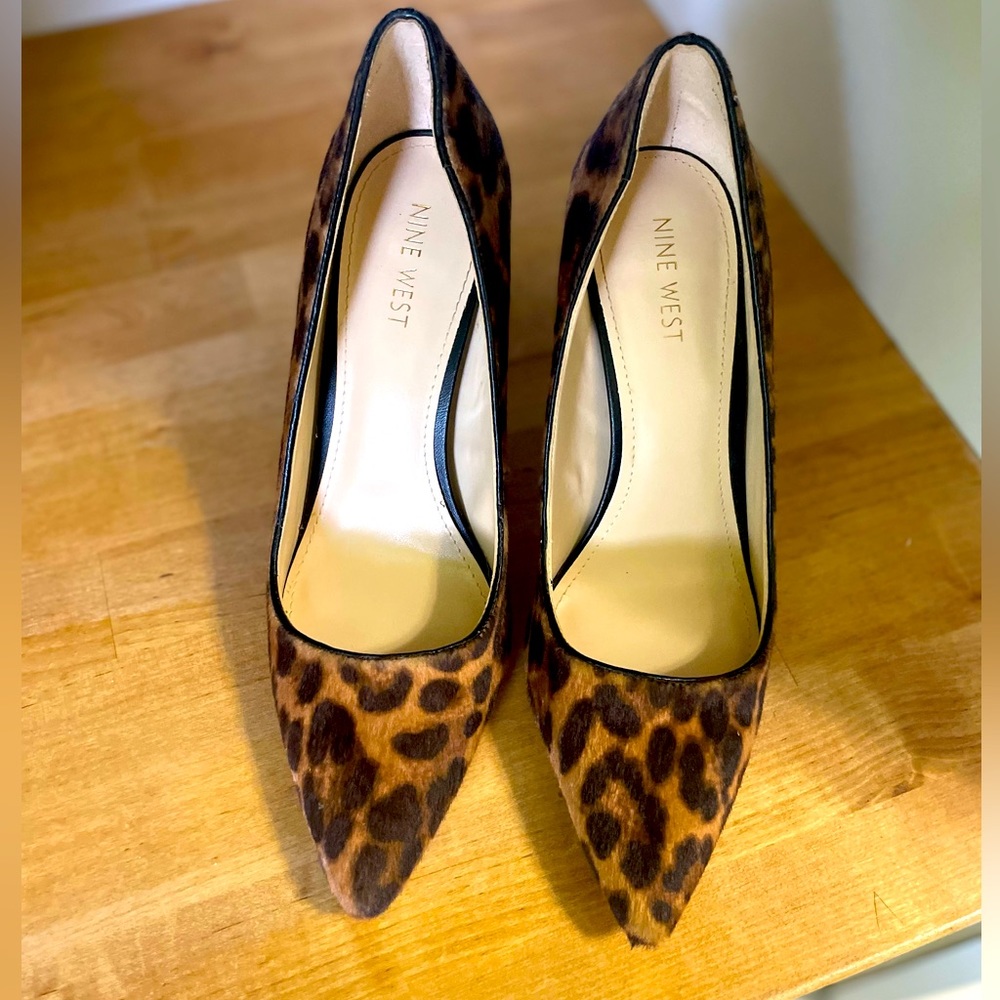 Nine West Spotted Animal Print Pointed Toe Stiletto Pumps 8.5